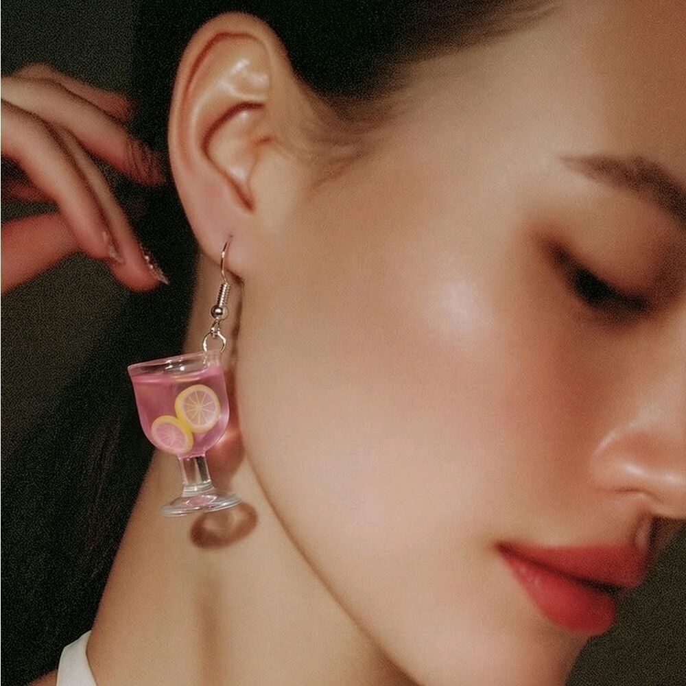 Pink Lemonade Earrings Kawaii Fruitcore Resin Drink Goblet Dangle Earrings Y2K